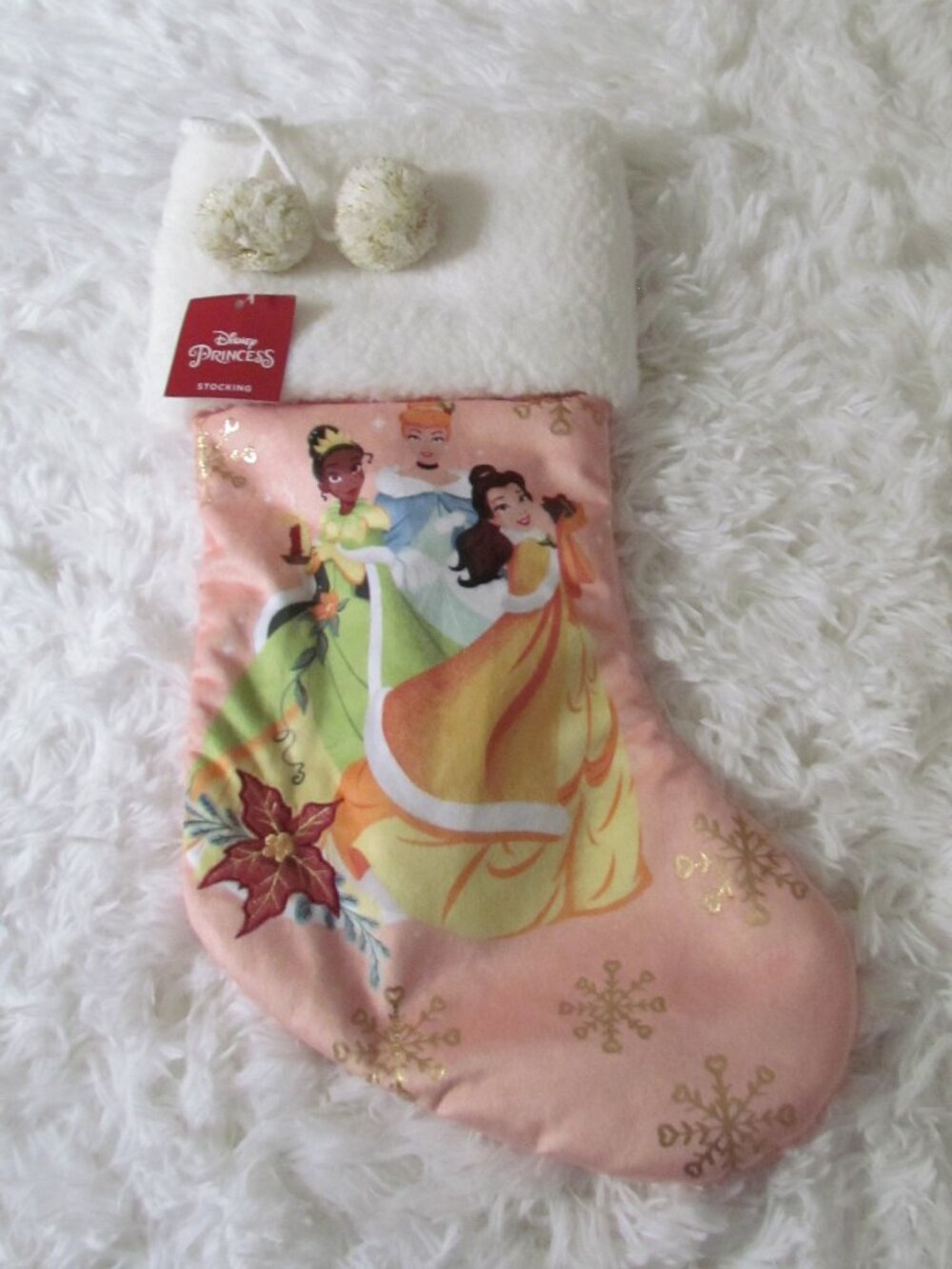 Disney Colorful Christmas Stocking Belle Cinderella Tiana NWT